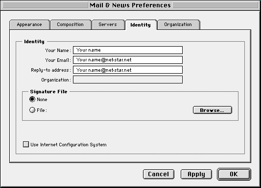 [Netscape Mail and News Preferences Screen Shot]